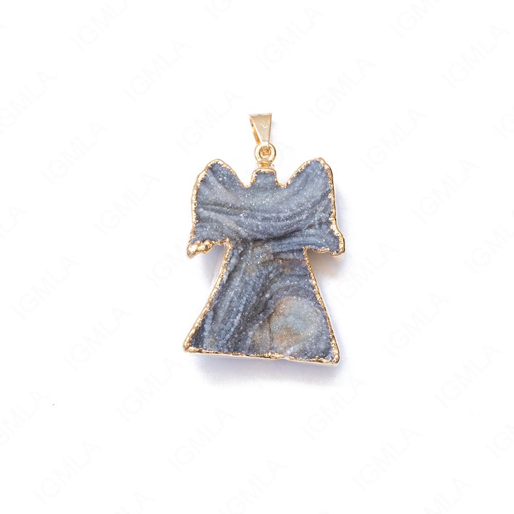 Natural Agate Druzy Angel Pendants