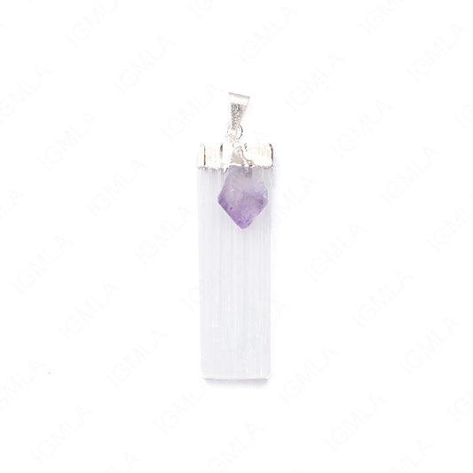 Selenite with Amethyst Point Pendants