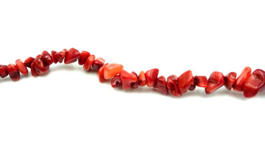 36 inch Red Coral Chip Beads