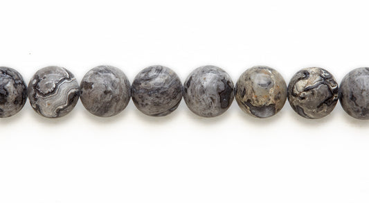 16 inch 10 M.M. Grey Laguna Lace Round Beads