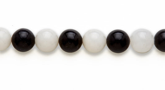 16 inch 10 M.M. Black Jasper /Snow Quartz Round Beads