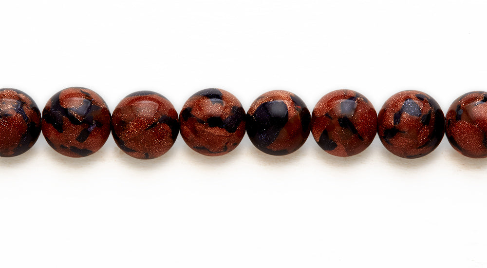16 inch 10 M.M. Brown Black Gold stone Round Beads