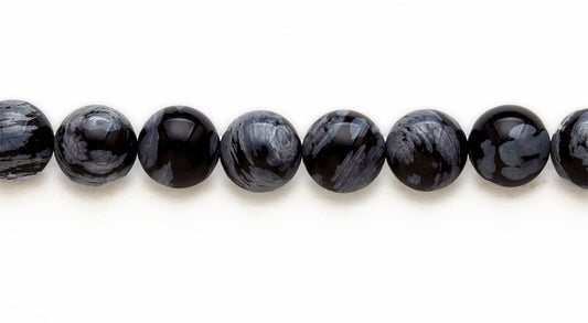 16 inch 10 M.M. Snow Flake Obsidian Round Beads