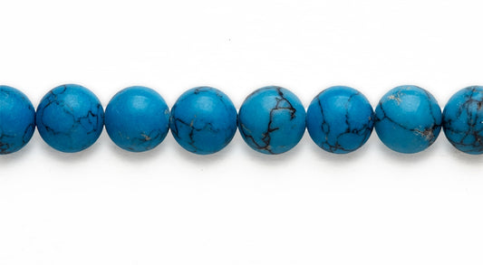 16 inch 10 M.M. Syn Turquiose w/Black Matrix Round Beads