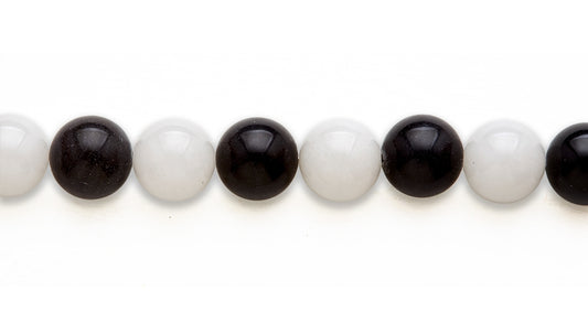 16 inch 14 M.M. Black Jasper /Snow Quartz Round Beads