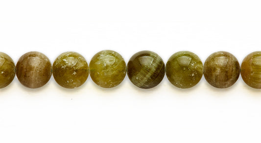 16 inch 14 M.M. Olive Quartz Round Beads