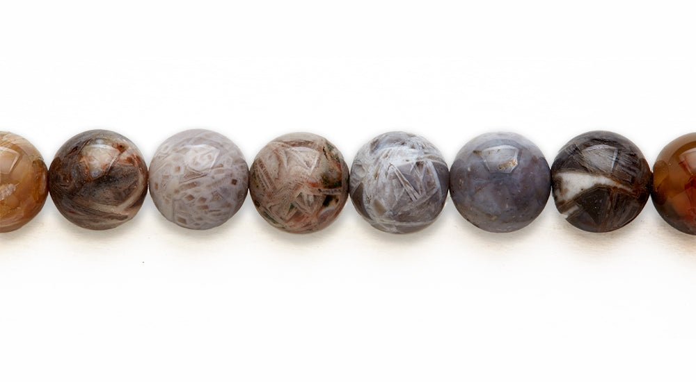 16 inch 14 M.M. Silver Agate Needle Round Beads