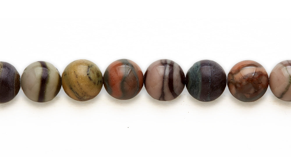 16 inch 12M.M. Rainbow Banded Zebra Jasper Round Beads