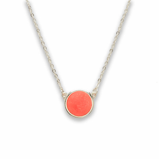 Zinc Alloy Pink Druzy Silver Plated Round Necklace