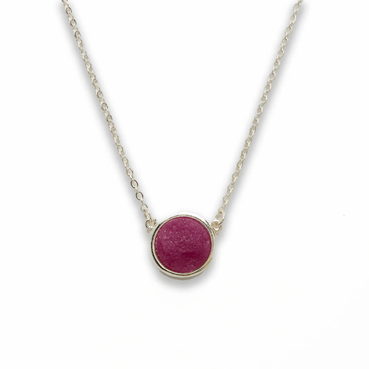 Zinc Alloy Purple Druzy Silver Plated Round Necklace