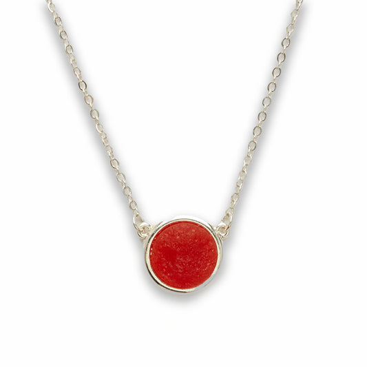 Zinc Alloy Orange Druzy Silver Plated Round Necklace