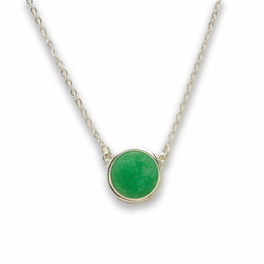 Zinc Alloy Green Druzy Silver Plated Round Necklace