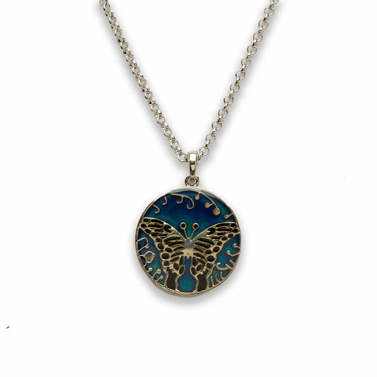 Zinc Alloy Mood Silver Plated Butterfly Necklace