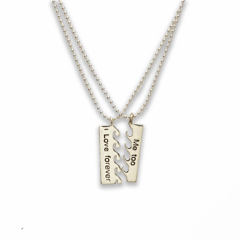 Zinc Alloy 2pc Charm Word Silver Plated Rectangle Necklace