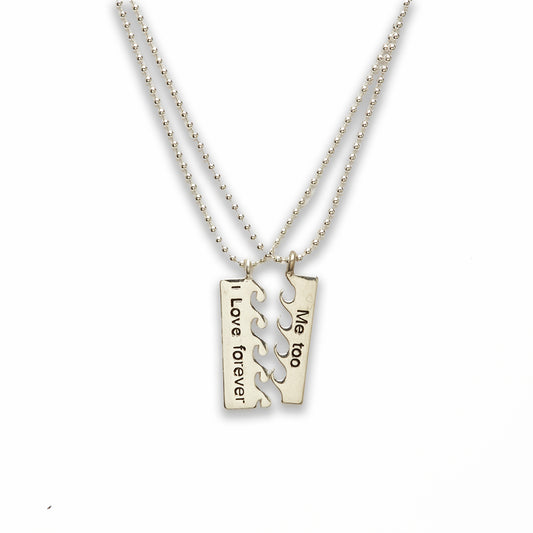 Zinc Alloy 2pc Charm Word Silver Plated Rectangle Necklace