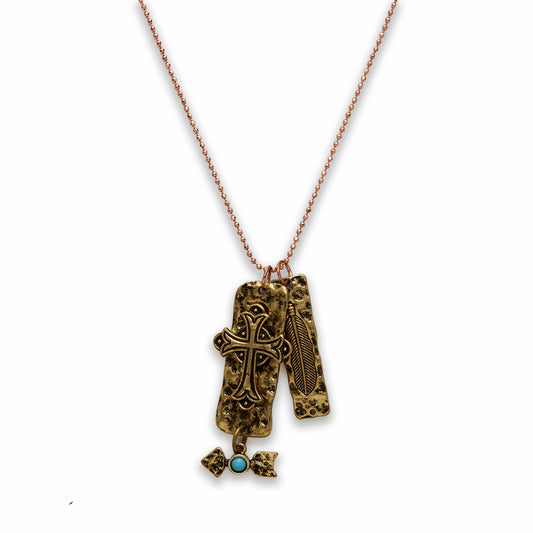 Zinc Alloy Antique Gold Plated Rectangle Necklace