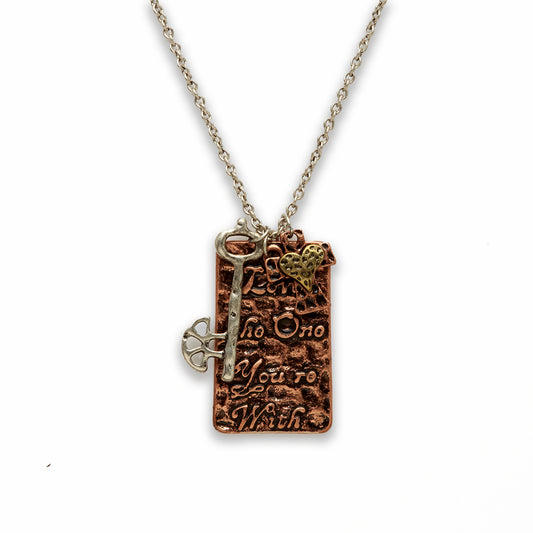 Zinc Alloy Love the one you are with Charms in Copper Plated Rectangle Necklace