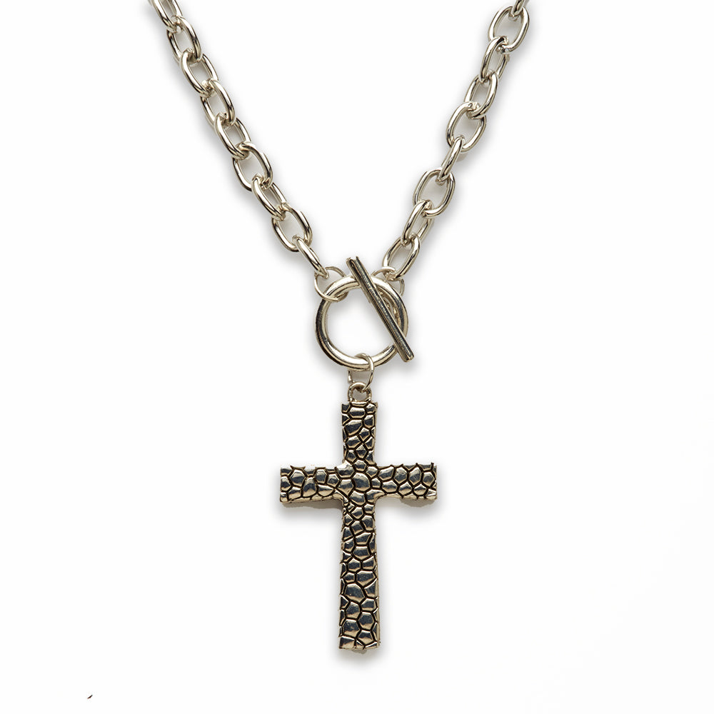 Zinc Alloy Rhodium Plated Cross Necklace