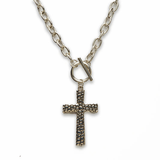 Zinc Alloy Rhodium Plated Cross Necklace