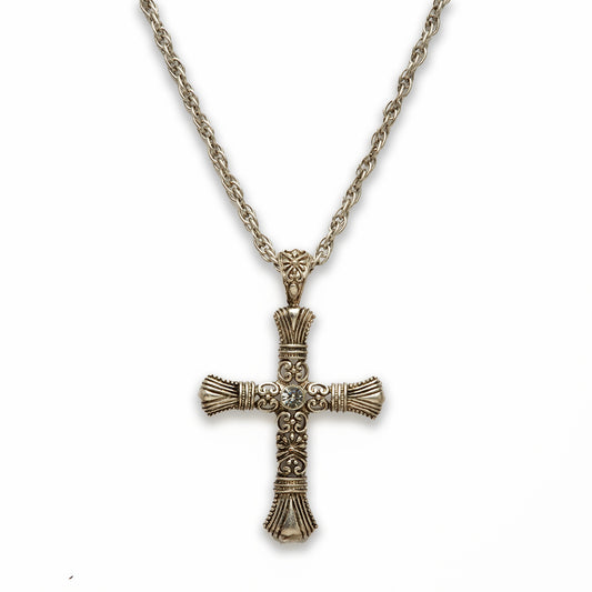 Zinc Alloy Crystal Rhodium Plated Cross Necklace