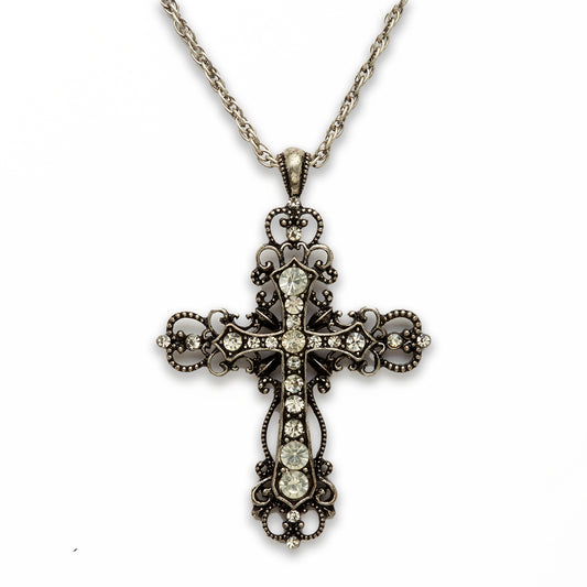 Zinc Alloy Rhinestone Rhodium Plated Cross Necklace