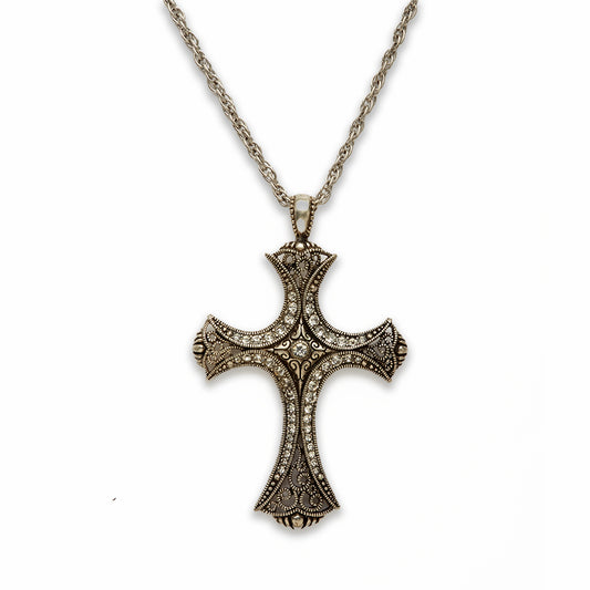 Zinc Alloy Rhinestone Rhodium Plated Cross Necklace
