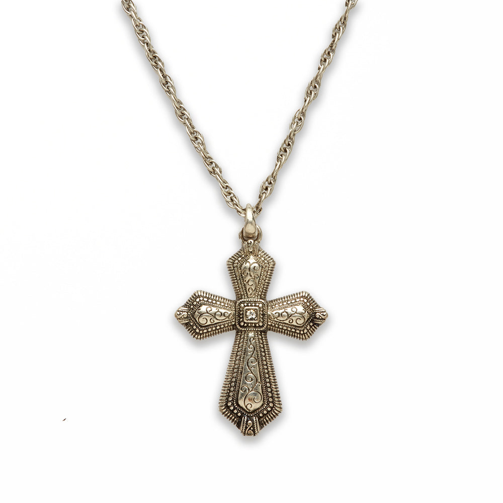 Zinc Alloy Rhodium Plated Cross Necklace