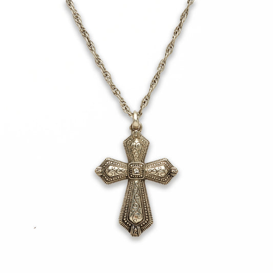 Zinc Alloy Rhodium Plated Cross Necklace