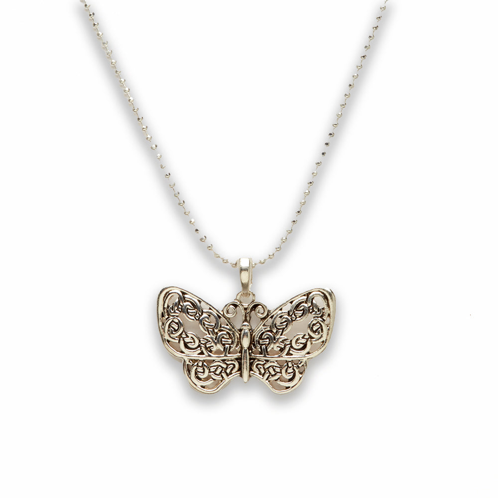 Zinc Alloy Silver Plated Butterfly Necklace