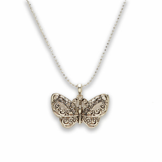 Zinc Alloy Silver Plated Butterfly Necklace