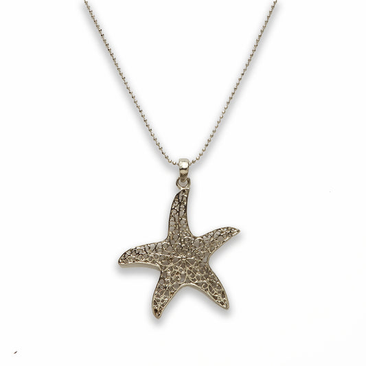 Zinc Alloy Silver Plated Star Fish Necklace