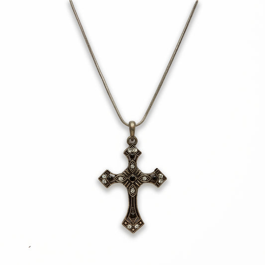 Zinc Alloy Clear, Black Rhinestone Gun Metal Plating Cross Necklace