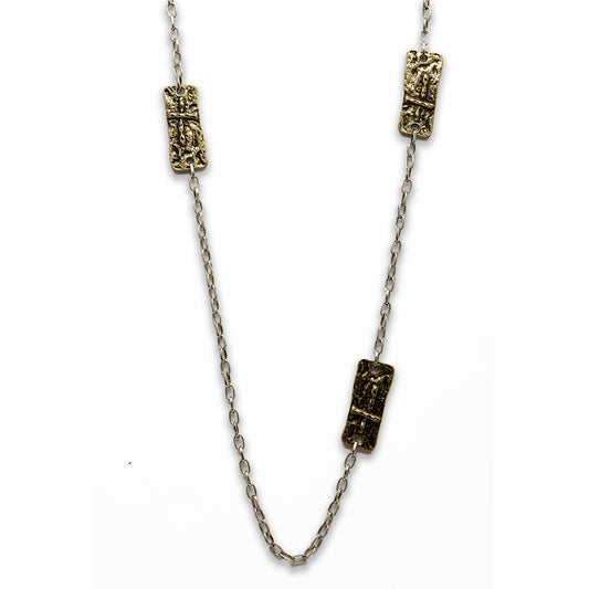 Zinc Alloy cross Rhodium, Antique Gold Plating Rectangle Necklace