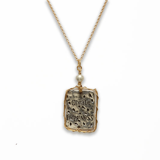 Zinc Alloy Create Happiness Silver, Gold Plating Rectangle Necklace