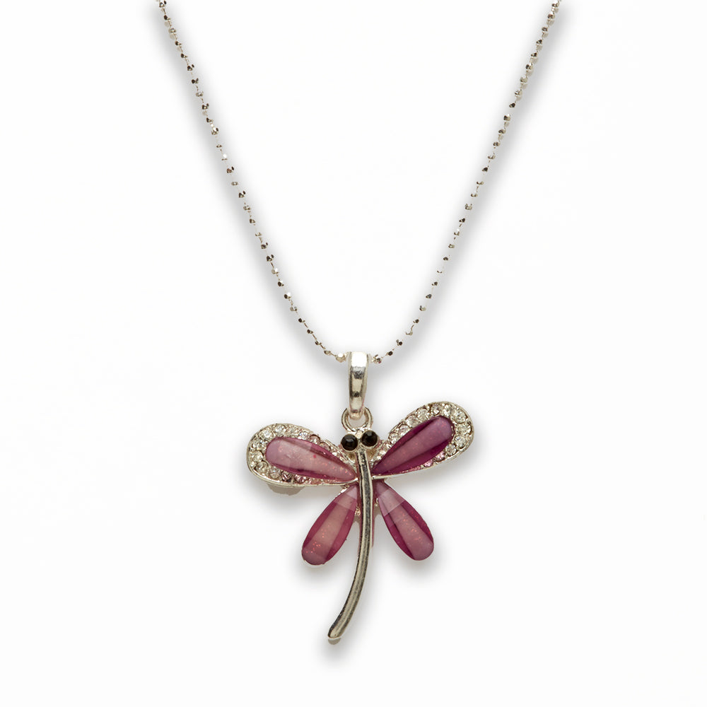 Zinc Alloy Purple Silver Plating Dragon Fly Necklace