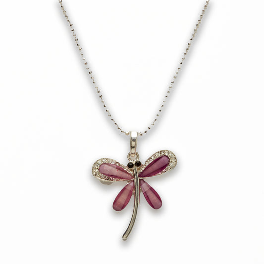 Zinc Alloy Purple Silver Plating Dragon Fly Necklace