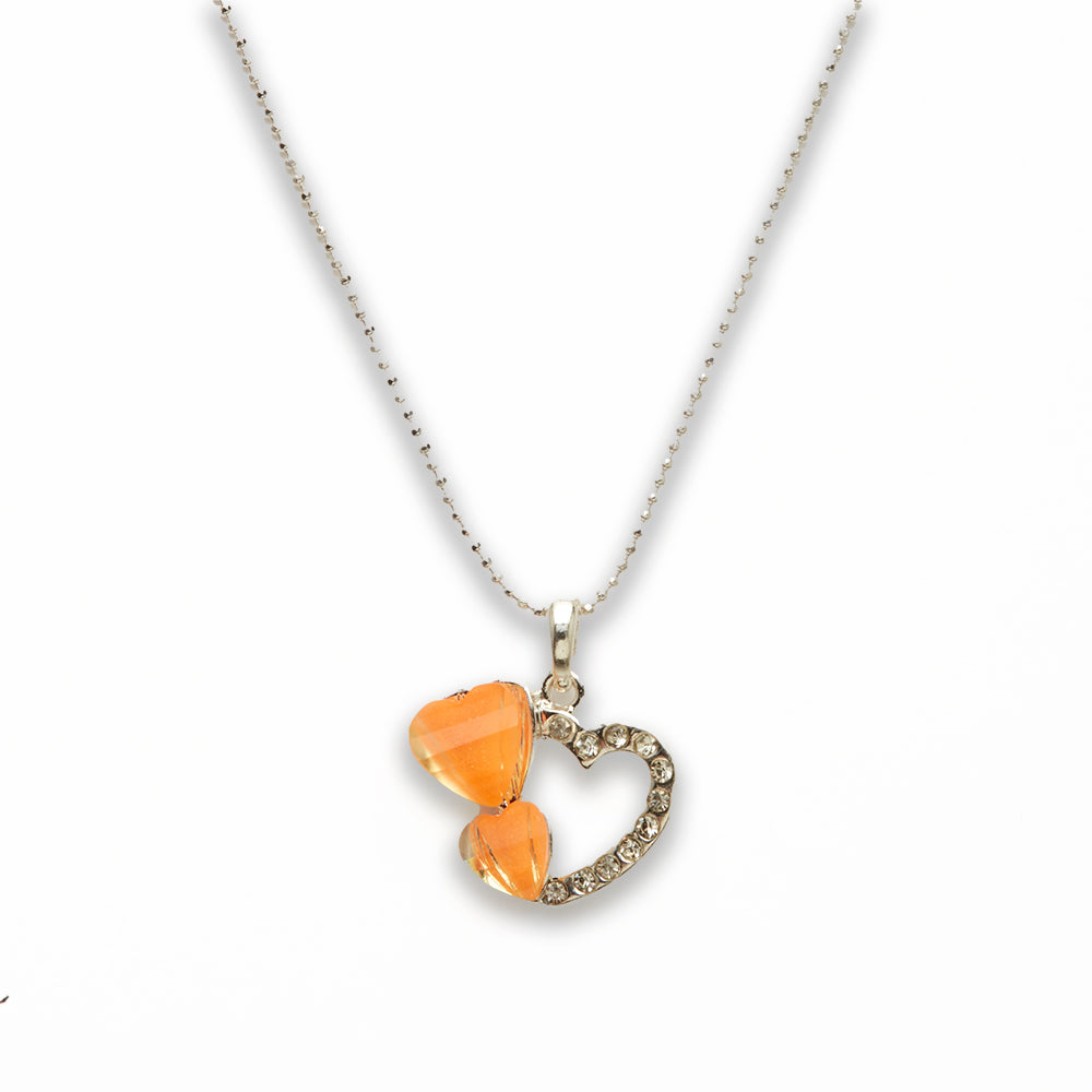Zinc Alloy Orange Silver Plated Double Heart Necklace