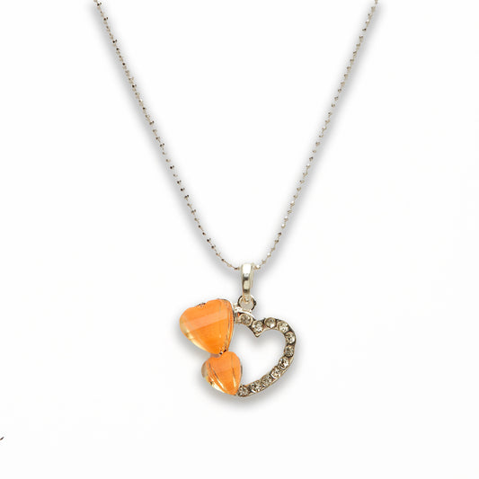 Zinc Alloy Orange Silver Plated Double Heart Necklace
