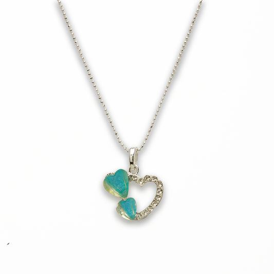Zinc Alloy Blue Silver Plating Double Heart Necklace
