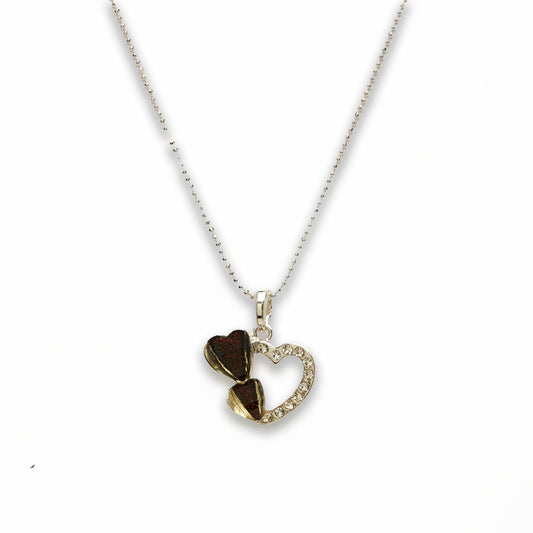 Zinc Alloy Black Silver Plating Double Heart Necklace