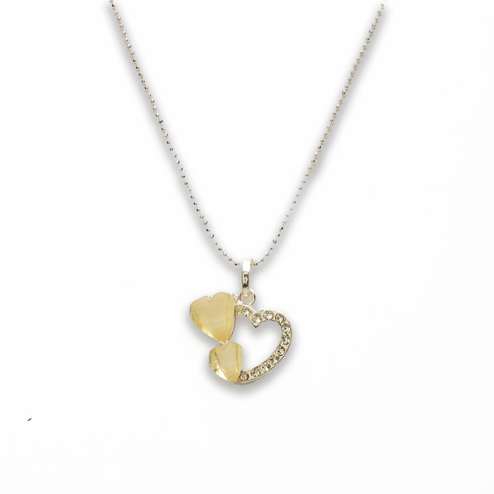 Zinc Alloy Pineapple Quartz Color Silver Plating Double Heart Necklace
