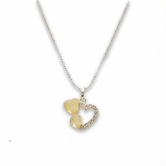 Zinc Alloy Pineapple Quartz Color Silver Plating Double Heart Necklace