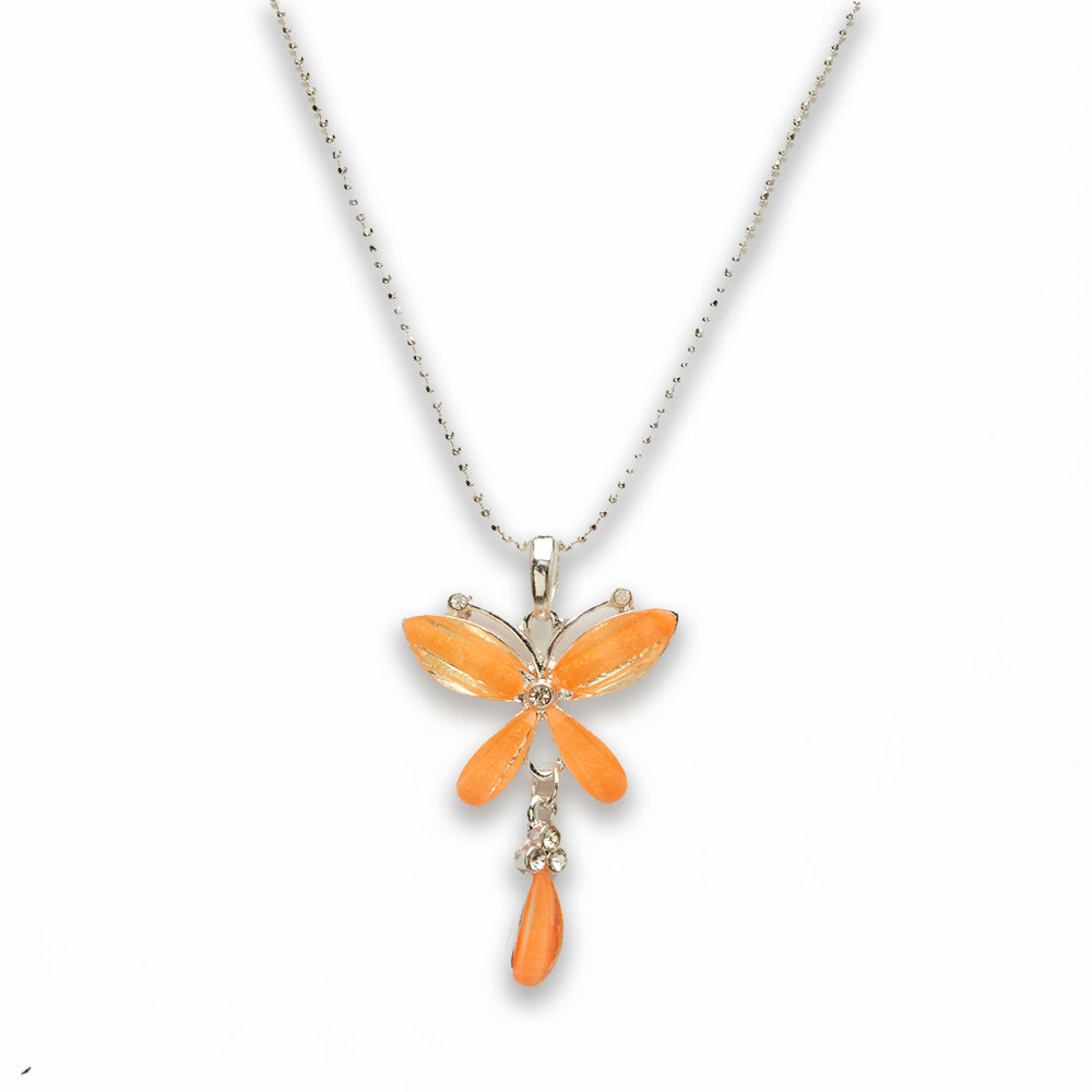 Zinc Alloy Orange Silver Plated Butterfly Necklace