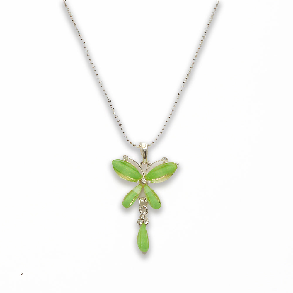Zinc Alloy Neon Green Silver Plated Butterfly Necklace