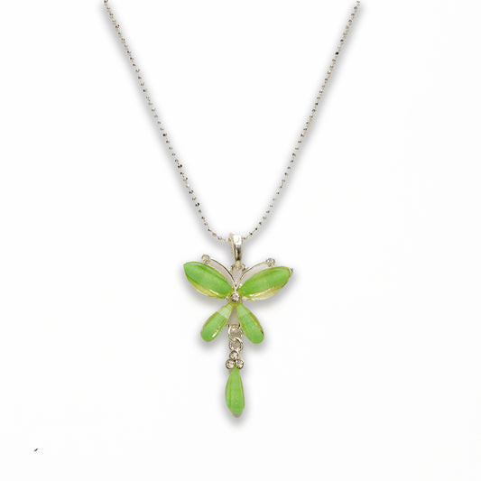 Zinc Alloy Neon Green Silver Plated Butterfly Necklace