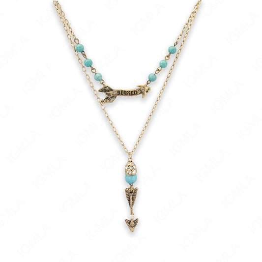 Zinc Alloy Syn Turquoise Round beads Antique Gold Arrowhead Necklace