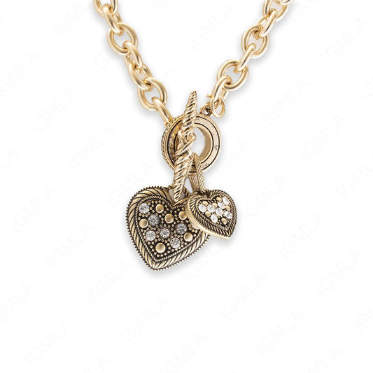 Zinc Alloy Clear Rhinestone Gold Plating Heart Necklace