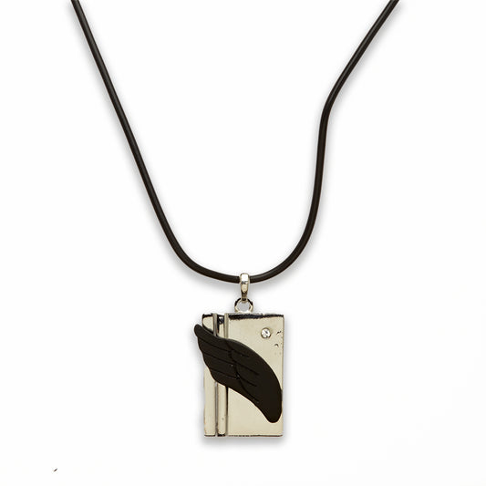 Zinc Alloy feather Black w Silver Plating on Black cord Necklace