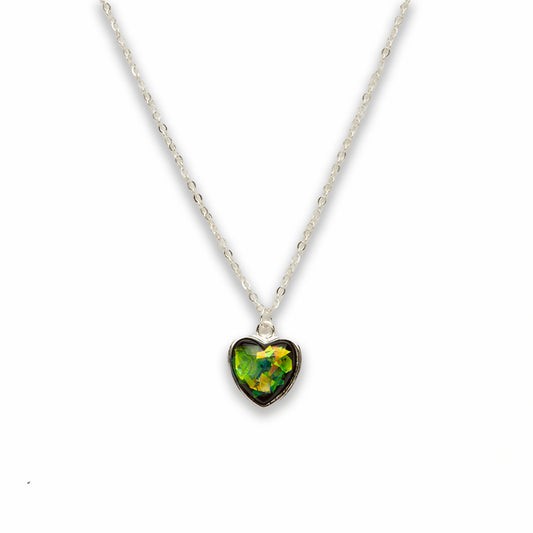 Zinc Alloy Small Green Silver Plated Heart Necklace
