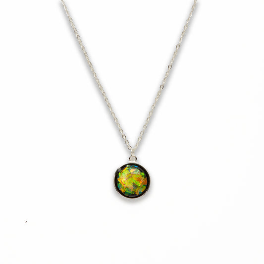 Zinc Alloy Small Green Silver Plated Round Necklace